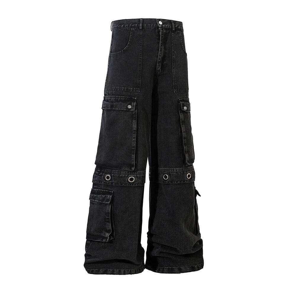 High Street Heavy Industry Multi-pockets Washed Cargo Pants Mens Straight Ropa Hombre Baggy Denim Trousers Oversized Overalls Z260225