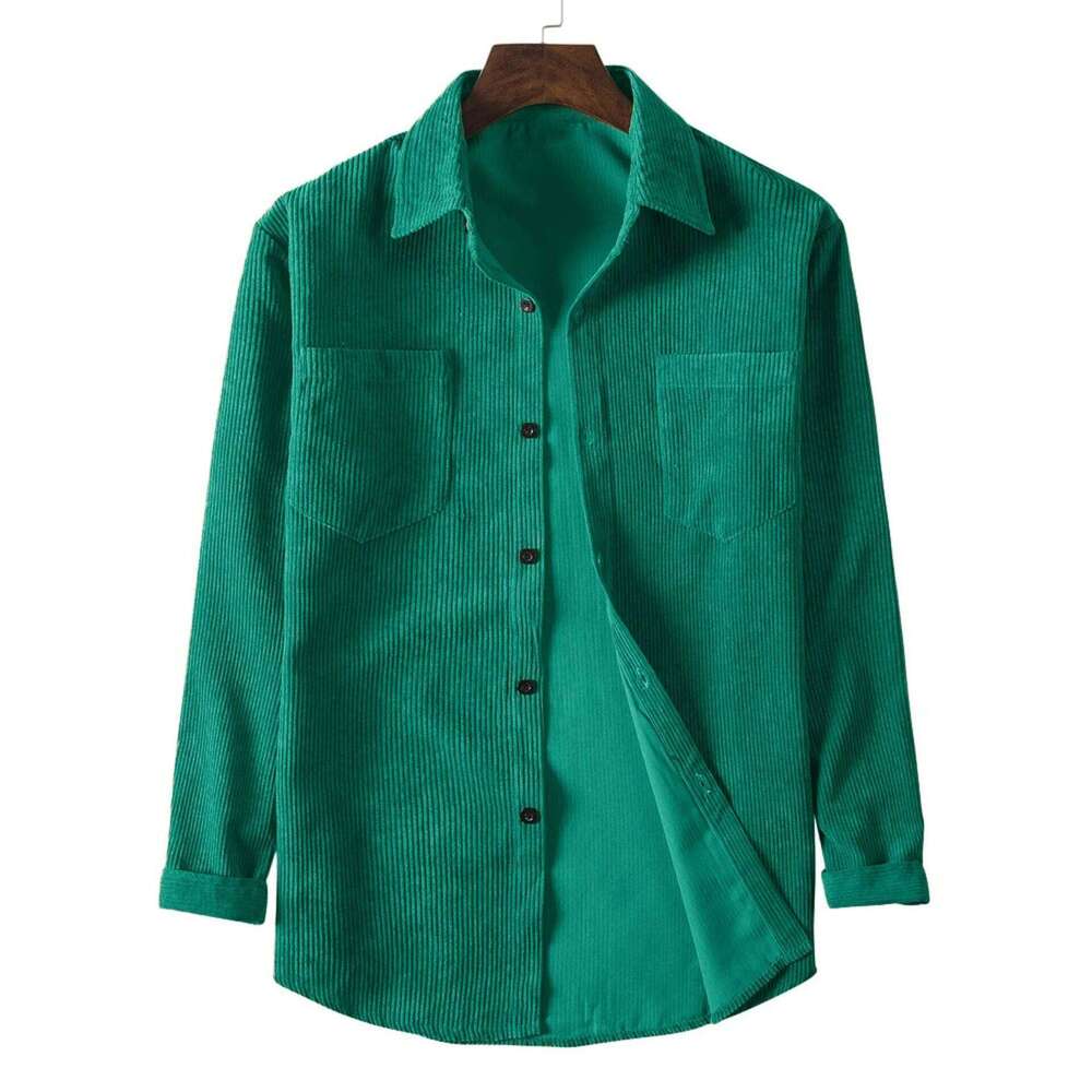 Men's casual long-sleeved corduroy solid color lapel shirt 26Y0311