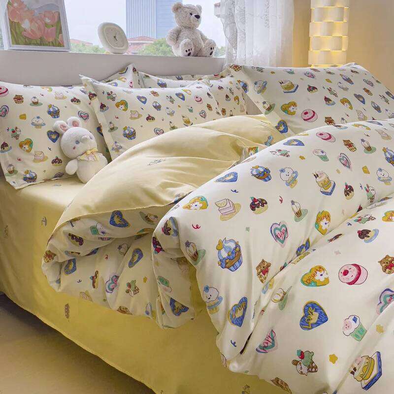 43colours, Four piece sheet gift set, home textile brushed comfortable solid color Christmas couple bed cover H260311