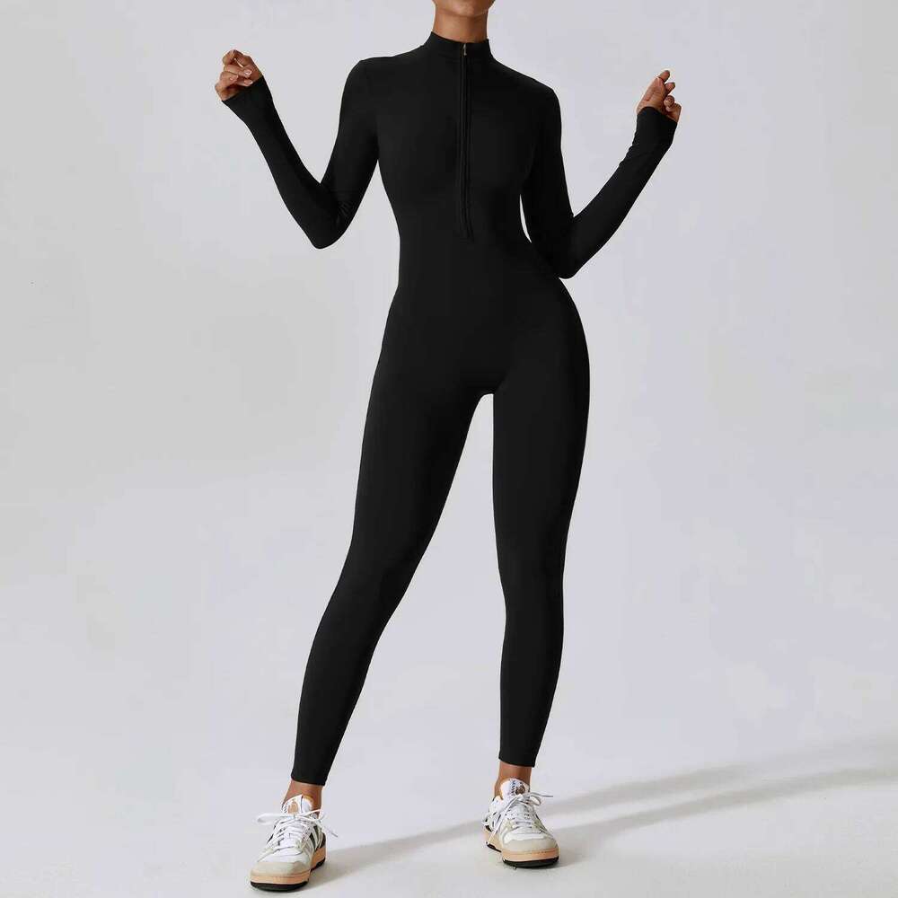 Yoga Boilersuit Long Sleeved Women's Sportswear Gym Zipper Jumpsuits Workout High-intensity Fitness One-piece Skin-tight Garment 26H0311