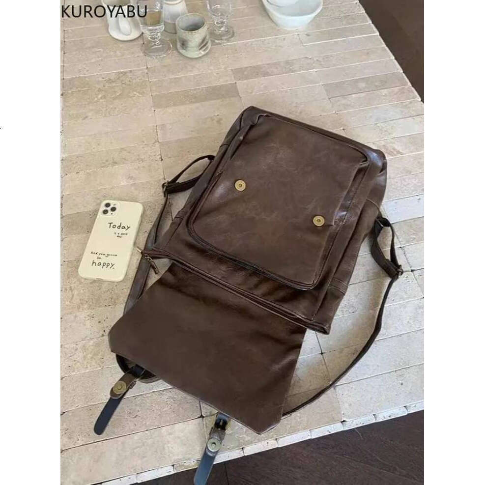 Vintage Brown Jk Backpacks Women High Street Preppy Style Pu Leather Backpack Ladies Harajuku Casual School Bag Fashion Y2k Bags