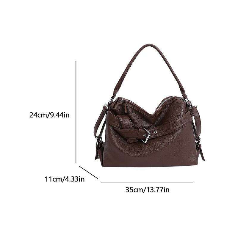 Large Capacity Soft Leather Tote Fashion Belt Buckle Handbag New Shoulder Messenger Retro Hot Girl Motorcycle Bag XJ260311