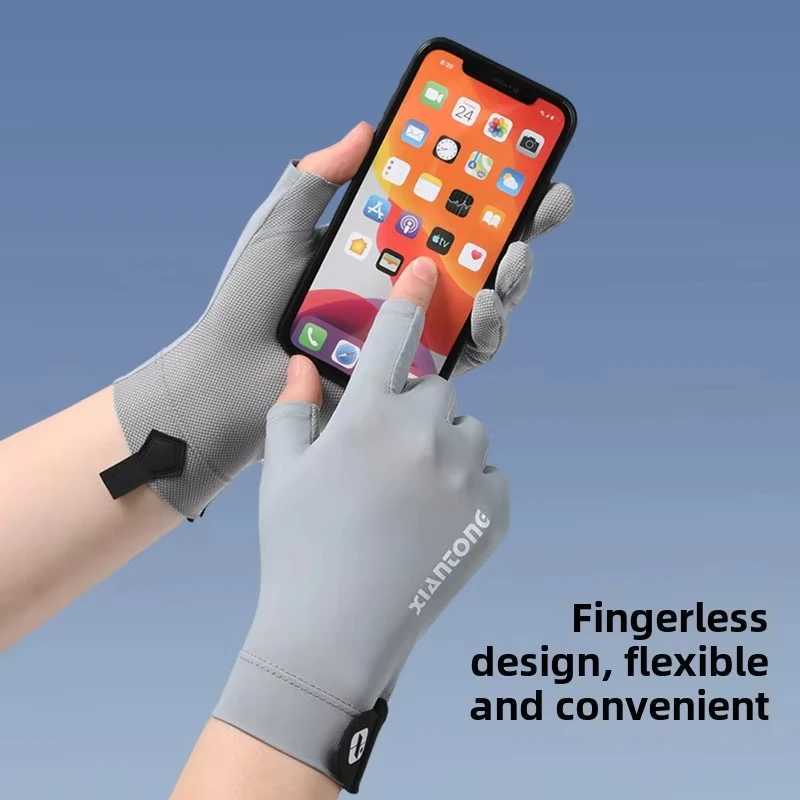 Summer UV Protection Gloves Two-Fingerless Non-Slip Gloves for Men Women Breathable Gloves for Driving Cycling Climbing Workout M260311