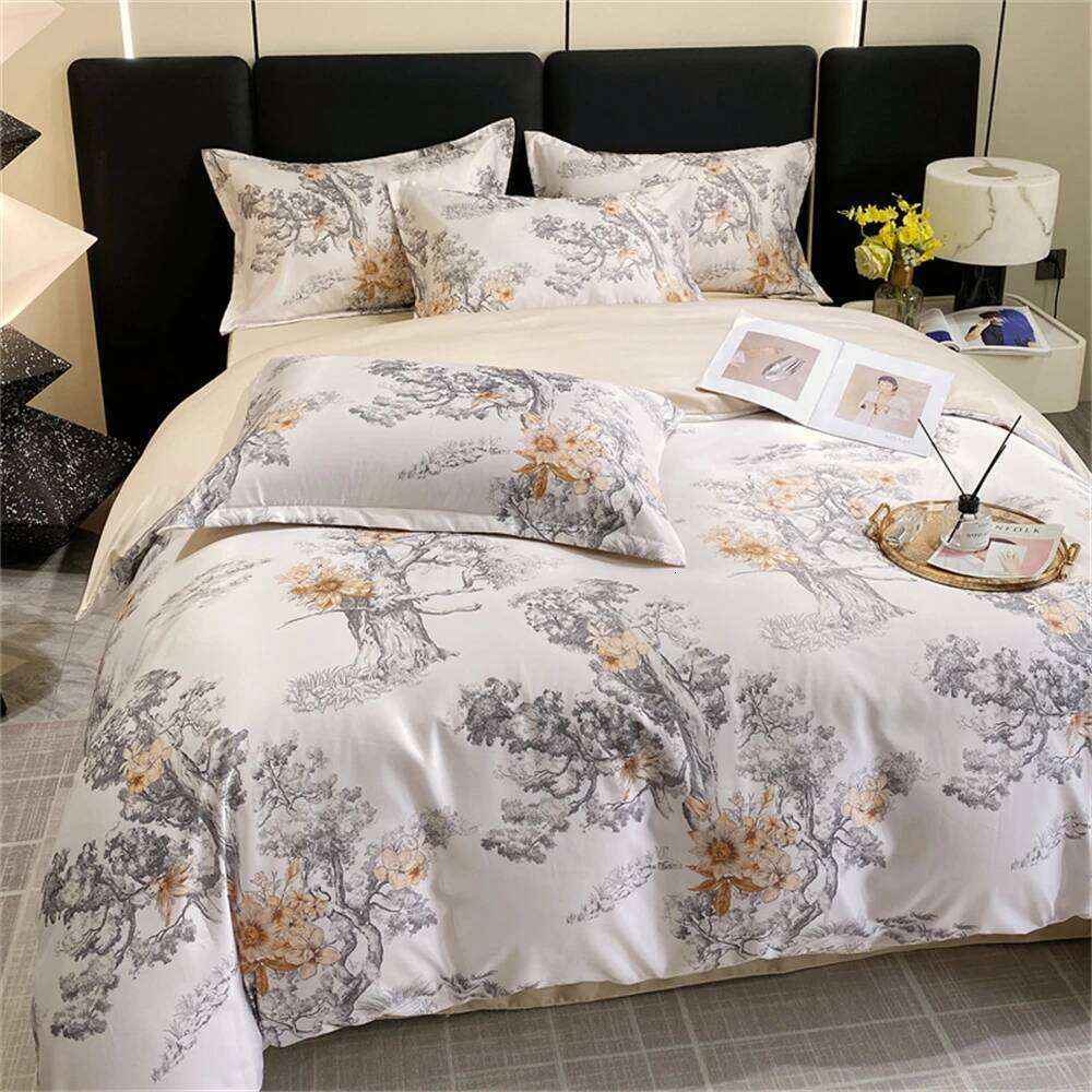 Lightweight Summer Washed Four Piece Washing True Silk Sheet Bed Cover Bedding Set Quilt Covers Comfortable H260311