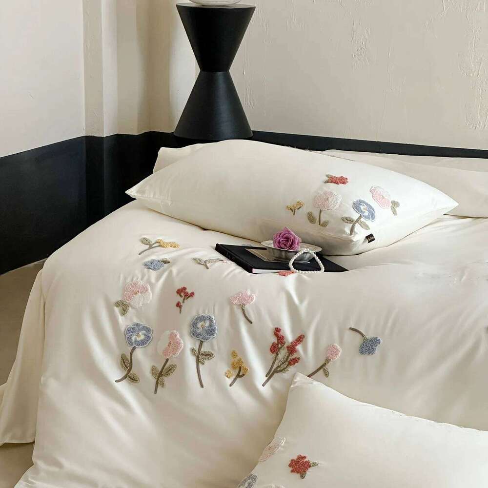 3-Piece Sheet with Flower Embroidery Duvet Cover Set, Comfortable Bedding Set Bedspread for All Seasons H260311