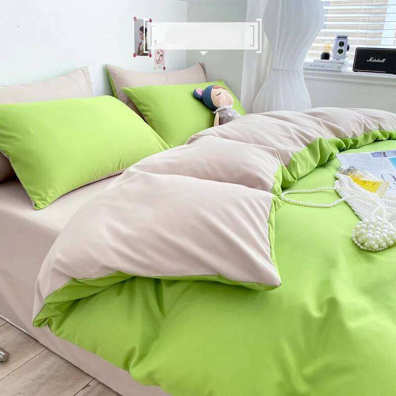 Washed Cotton Solid 3-4 Pcs Yellow Home King Size Duvet Cover Set with Flat Sheets Simple Queen Bedding Sets H260311