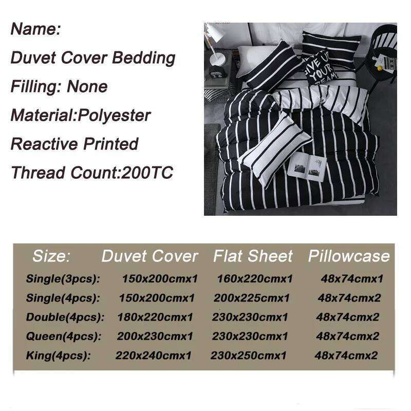 Bonenjoy Black and White Colo Striped Sets Single/Twin/Double/Queen/King Quilt Cover Bed Sheet Pillowcase Bedding Kit H260311