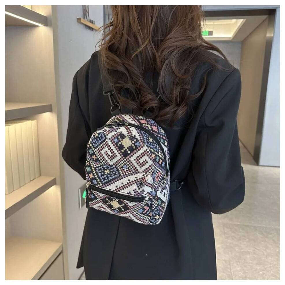 OLOEY High-Capacity Female Fashion Zipper Adjustable Shoulder Bag Ethnic Style Mini School Backpack Students