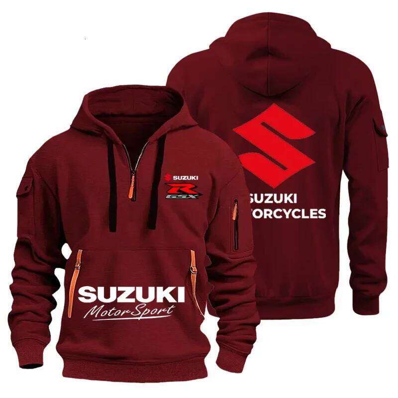 New Suzuki high-quality men's autumn/winter hoodie, outdoor motorcycle sweatshirt, half-zip design, multi-pocket hoodie C260311