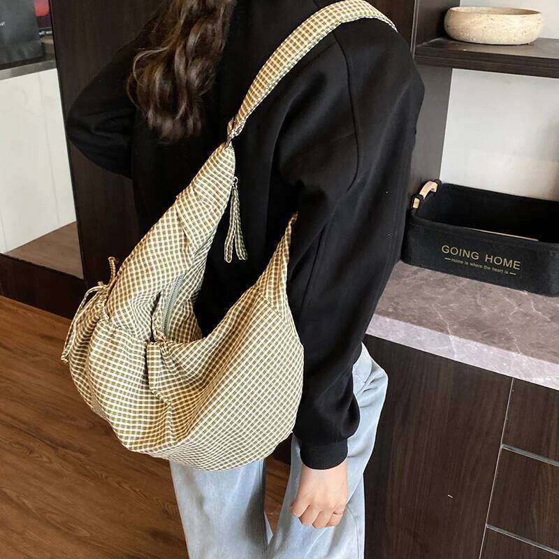 Nylon Plaid Fashion Crossbody Casual Large Capacity Commuting 2025 Hot Sale Bags Versatile Women's Handbags XJ260311