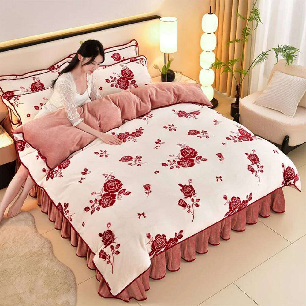 Light Class A Milk Velvet Four-Piece Set Winter Thickened Warm Fleece Home Anti-static Duvet Cover Bed Sheet Bedding Sets H260311