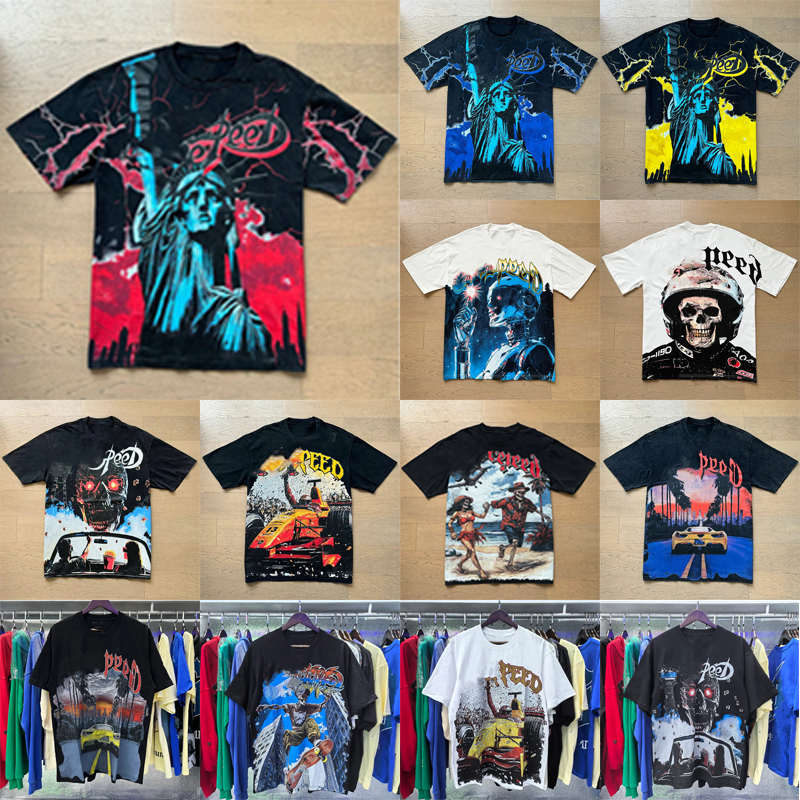 mens t shirt Summer Novelty shirt American Fashion Street Rock Retro T-shirts Short Sleeve T-shirts for Men and Women Purple Skull Print T-shirt Size S-XL