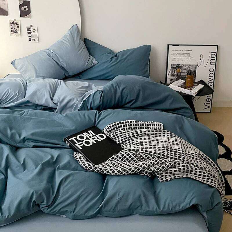 Simple Blue Solid Color Bedding Set Soft Brushed Duvet Covers Pillowcase for Girls Boys Twin Queen King Fashion Comforter Cover H260311