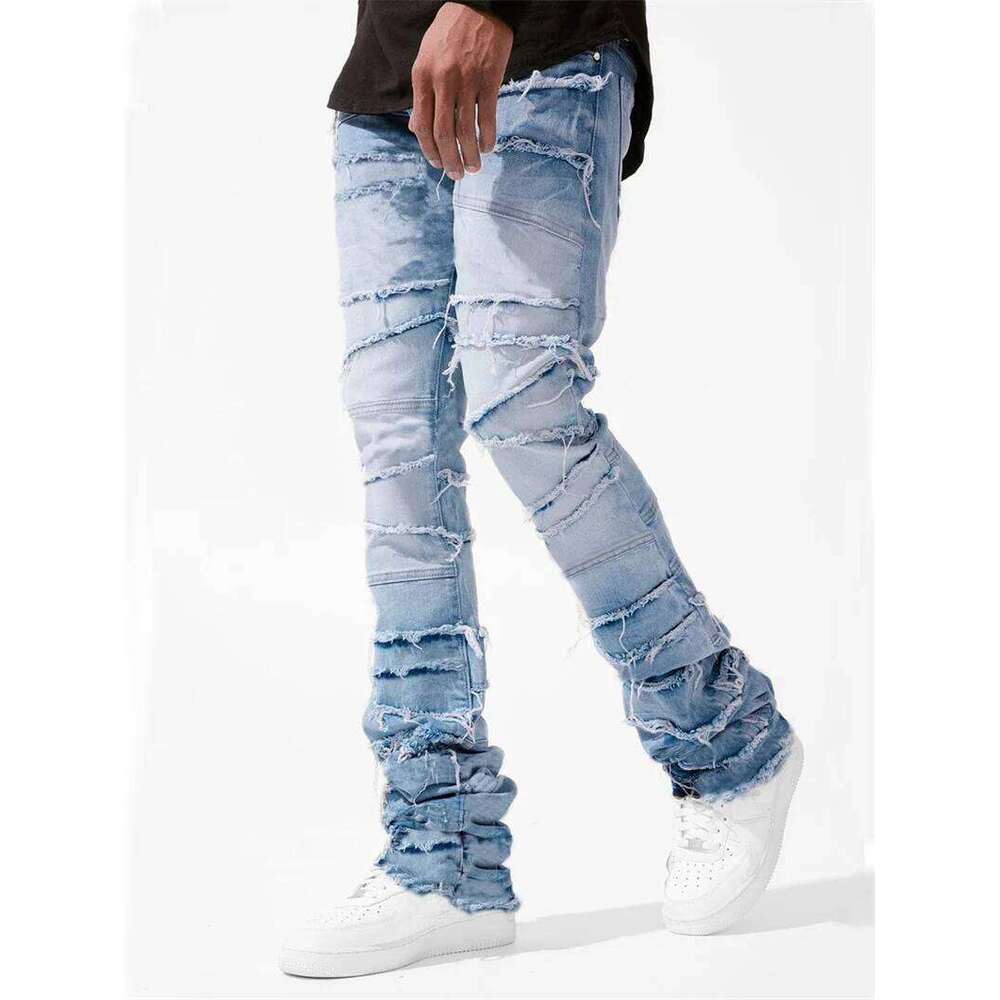 Vintage Men's Straight Jeans Male Youth Four Seasons Casual Patchwork Denim Pants 2025 Fashion High Waist Trousers Streetwear Z260225