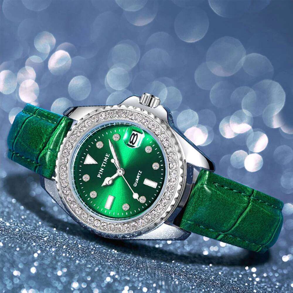PINTIME Emerald Color Luxury Watch for Woman Waterproof Quartz Ladies Watches High Quality Wristwatch Elegant Female Clock