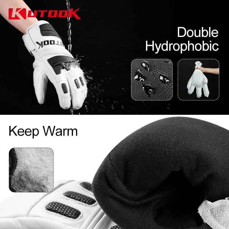 KUTOOK Winter Ski Gloves Goat Skin Thermal Skiing Snow Gloves Snowmobile Mitten Outdoor Snowboard Gloves Waterproof Accessories M260311