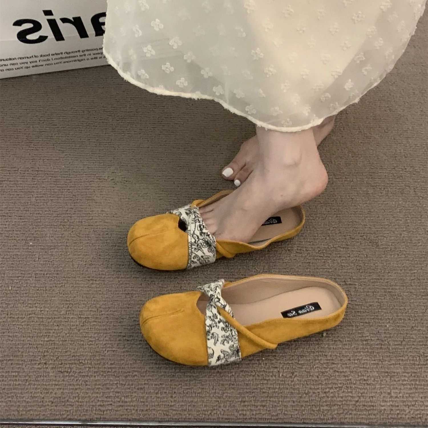 Large Size Womens Slippers 40-43 for Skirts Pig Hoof Toe Semi Slippers Women Outdoor Spring Summer Flat Bot Lazy Mules 4 K260311