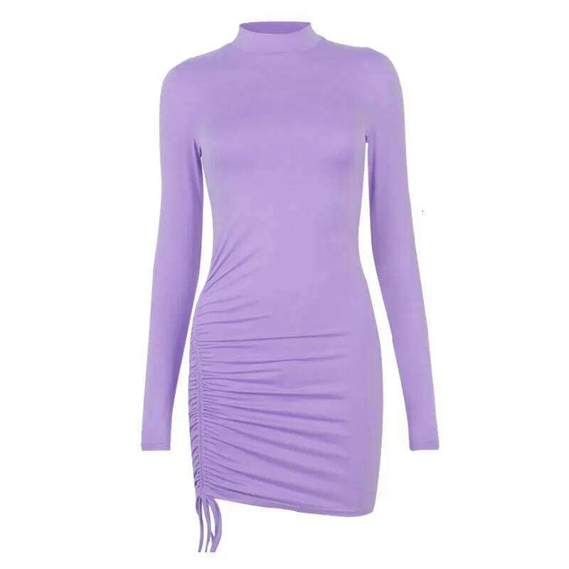 Female Dresses Outfits Women'S Dress Long Sleeve Solid Color Drawstring O-Neck Tight-Fitting Vestidos De Fiesta Elegantes 2025 Z260311