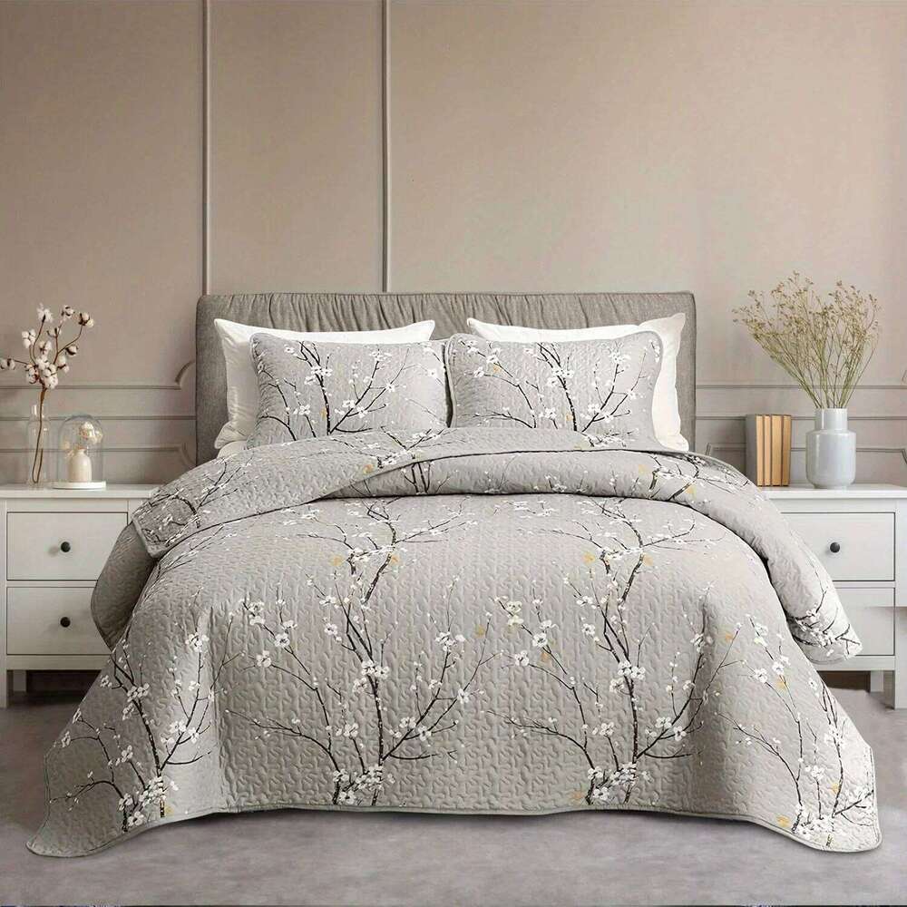Classic Floral Print Non-Slip, Universal Warmth Bedding Ramadan 3 Piece, Quilted Patchwork Bed Skirt Set H260311