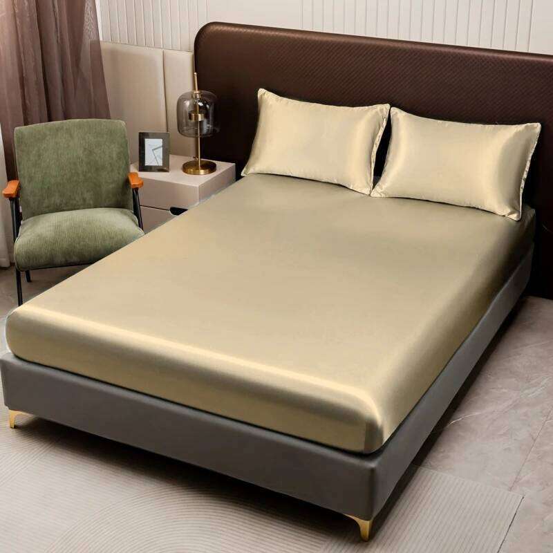 Satin Craft Skin-friendly Fitted Sheet&pillowcases Cool Smooth Solid Color 3pcs Bed Sheet And Pillowcase Kit Perfect for Summer H260311 - view 3
