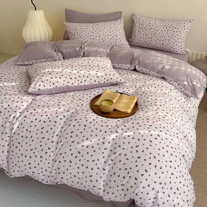 Dusty Purple Leopard Bedding Set Ins Single Queen Duvet Cover Flat Sheet Pillowcase for Girls Boys Home Textile Bed Linens H260311 - view 3