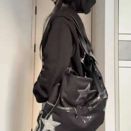 JIAERDI Star Black Large Capacity Tote Women Hot Girls Beading Y2k Shoulder Messenger Bag Female Harajuku Aesthetic Handbag XJ260311