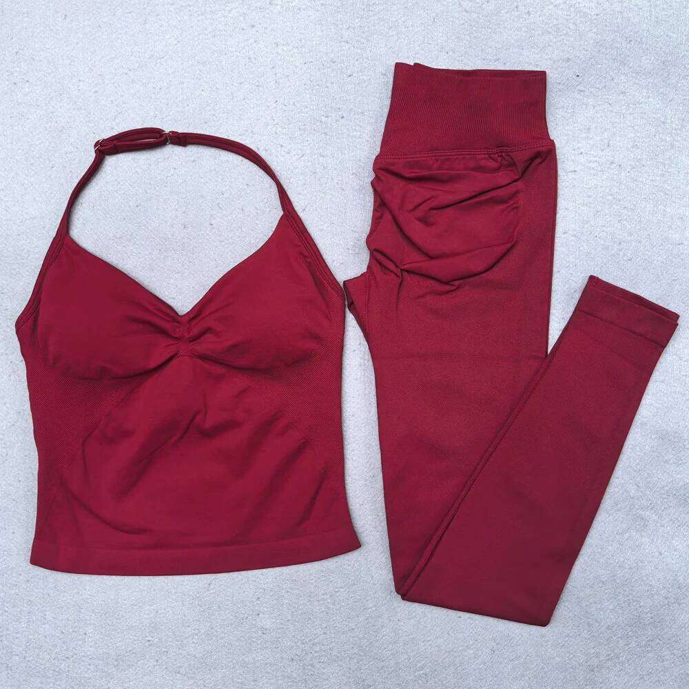 New Seamless Yoga Set Women Gym Clothing Scrunch Bum Legging Padded Tank Top Workout Outfits Fitness Sportswear Suits 26H0311