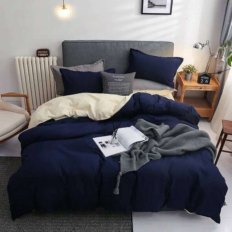 Nordic 3/4Pcs Solid Solor Bedding Set Home Duvet Sheet Quilt Cover AB Side Bedroom Decor Queen King Size H260311 - view 4