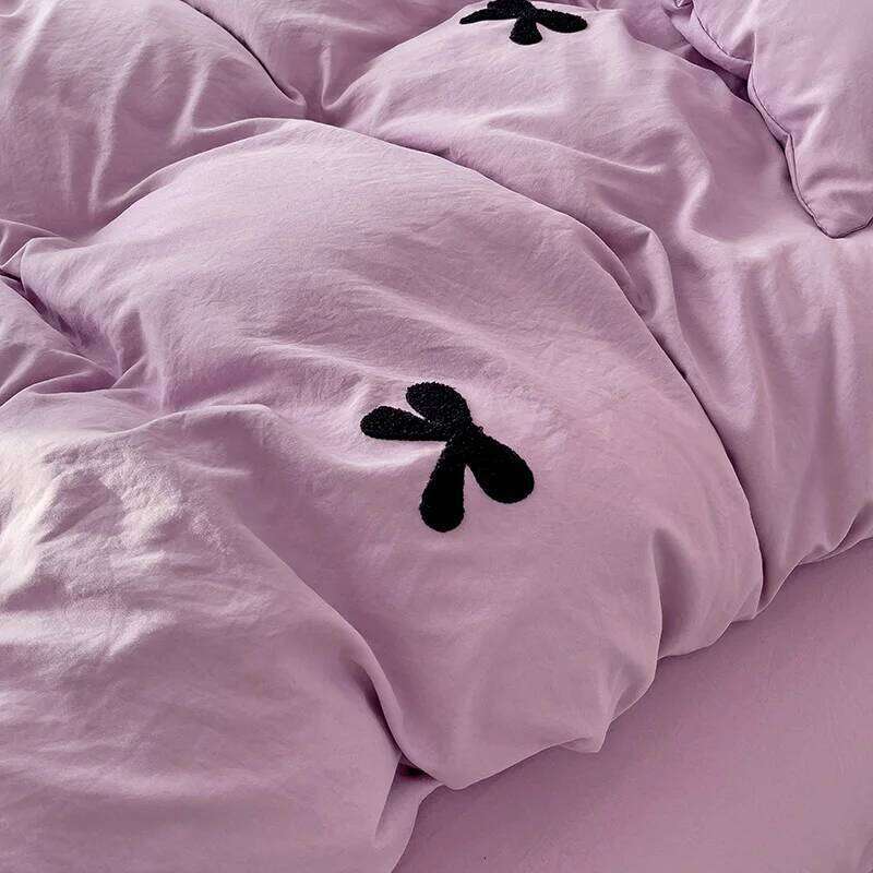 Bow-knot Duvet 3pcs Microfiber Soft Bedding Set Simple Purple Comforter Girly Bedroom Quilt Cover with 2 Pillowcases H260311