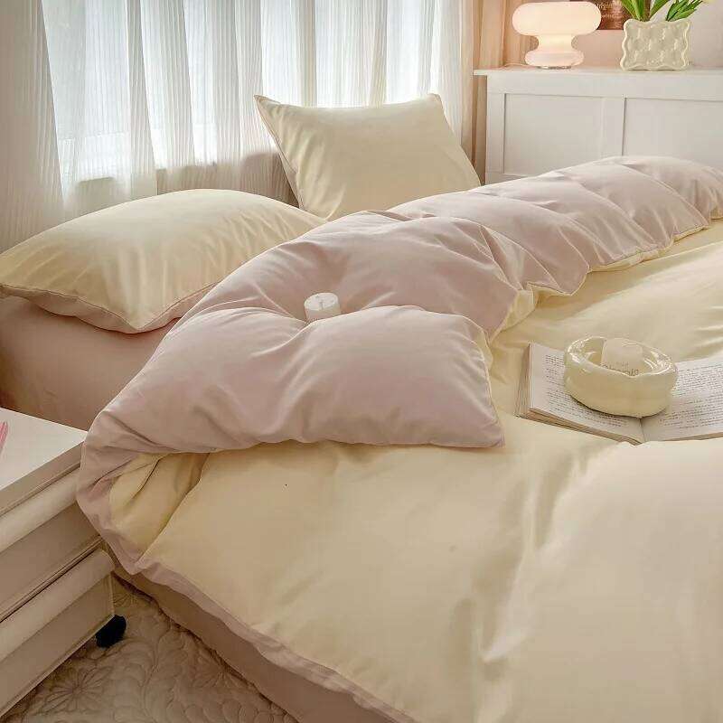 Simple Solid Color Super Soft Bed Set Washed Quilt Cover, Bedsheet, Pillowcases Summer Single Double Bedding Sets for Bedroom H260311 - view 3
