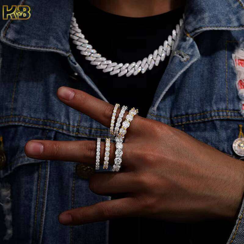 Hip-Hop Moissanite Champion Iced-Out Men's Pure Silver Jewelry Gold Ring 123