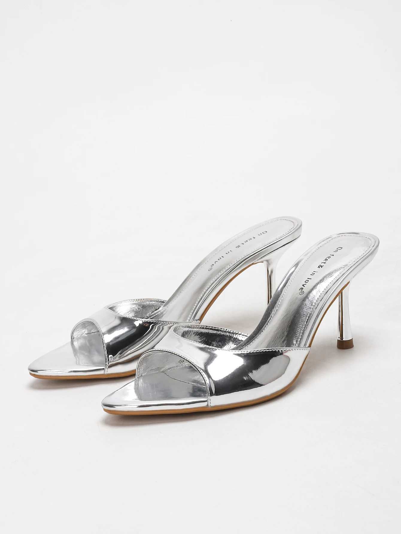 Womens Slip-On Patent Leather Open-Toe High-Heel Mules K260311