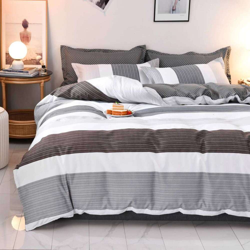 3PCS Geometric Duvet Modern Classic Stripe Bedding Set Queen King Size Soft Comforter Cover with Double Sided Pattern H260311