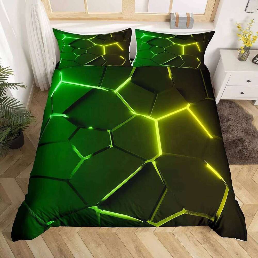 Black Geometric Duvet Set 3D Square Pattern Comforter Cover Kids Teenagers Boys Bedroom Decor Blue Creative Bedding H260311
