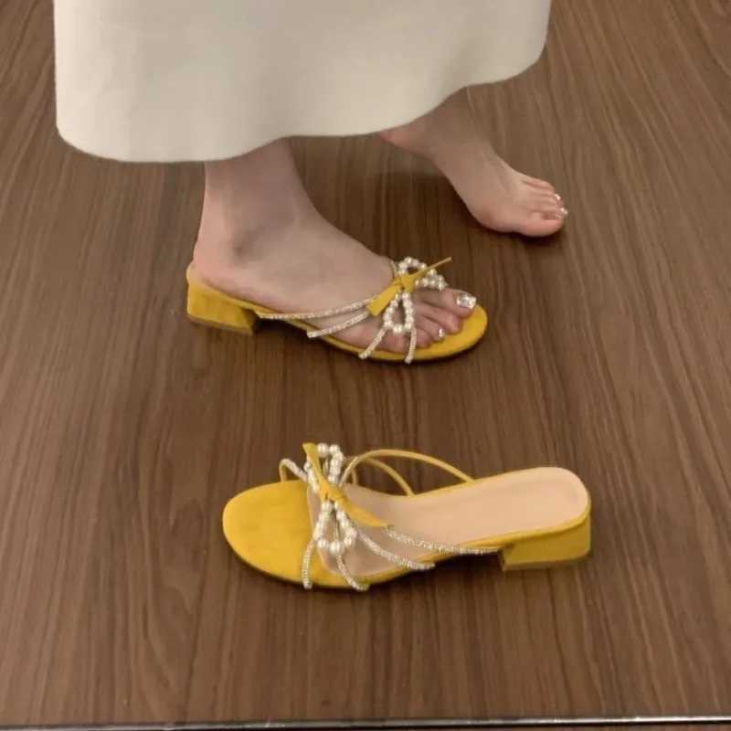 Crystal Beaded Womens Sandals Slippers Woman Shoes 2025 Summer Chunky Dress Shoes Open Toe Flip Flops Mujer Slides K260311