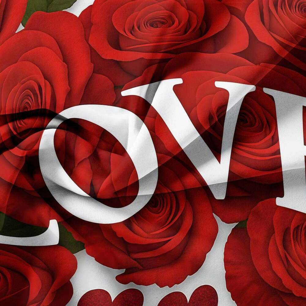 3pcs Valentine'S Day Romantic Rose Love Letter Pattern Bedding Set, Soft And Comfortable Duvet Cover Bedroom H260311