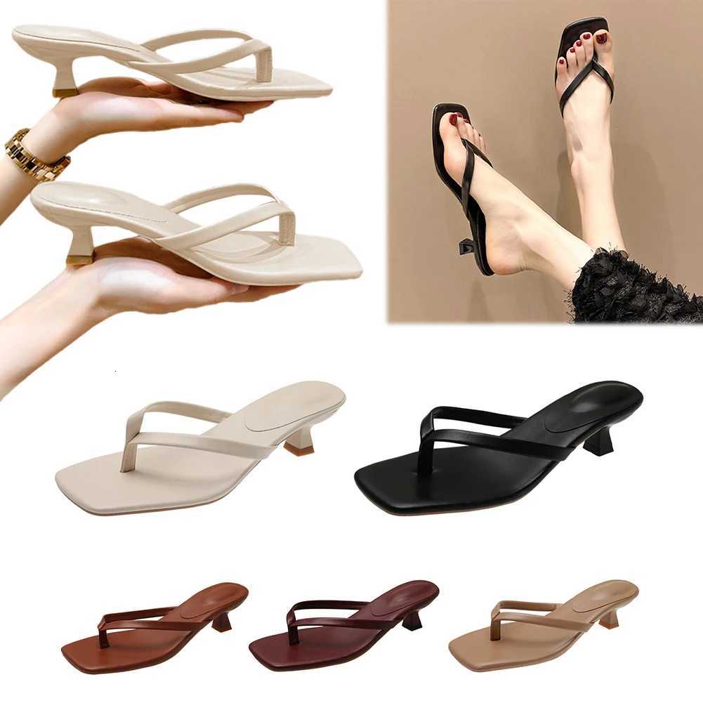 Women Summer Clip Toe Slippers Anti-Slip Comfort Low Heel Slides PU Leather Thin Heel Flip Flops for Seaside Beach Travel K260311