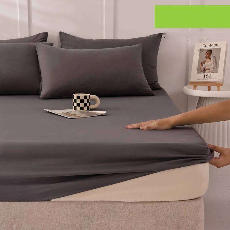 Four Seasons Washed Cotton Pure Color Sheet 3-piece Non-slip Home Simmons Dust Protect Cover Soft Fitted Sheet+Pillowcase H260311