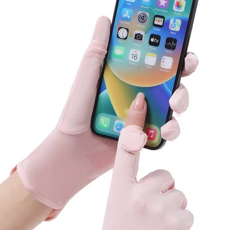 Summer Sunscreen Gloves Women Thin Ice Silk Breathable Glove Sports Tennis Hiking Mitten Touch Screen Driving Cycling Glove M260311