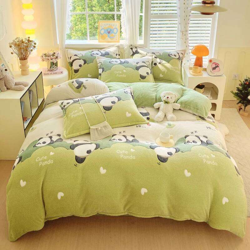Cute Panda Milk Velvet Duvet Boys Girls Bedroom Decor Cartoon Animal Bedding Autumn and Winter Soft Warm Comforter Cover H260311