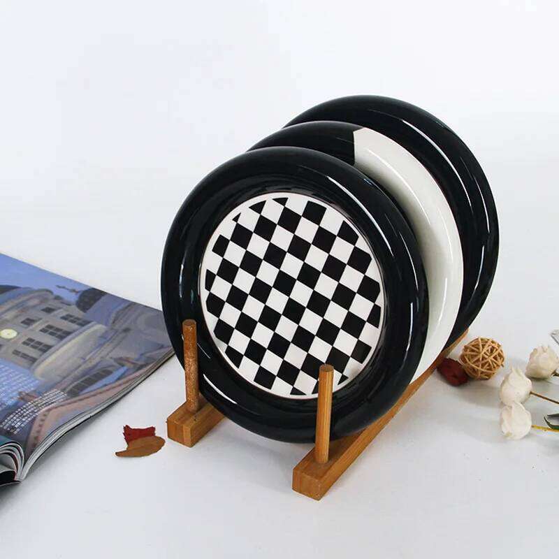 Kitchenware Checkerboard Grid Black White Jewellery Storage Tray Dinner Plate Breakfast Dessert Cake Dish for Dining Room Home Decoration