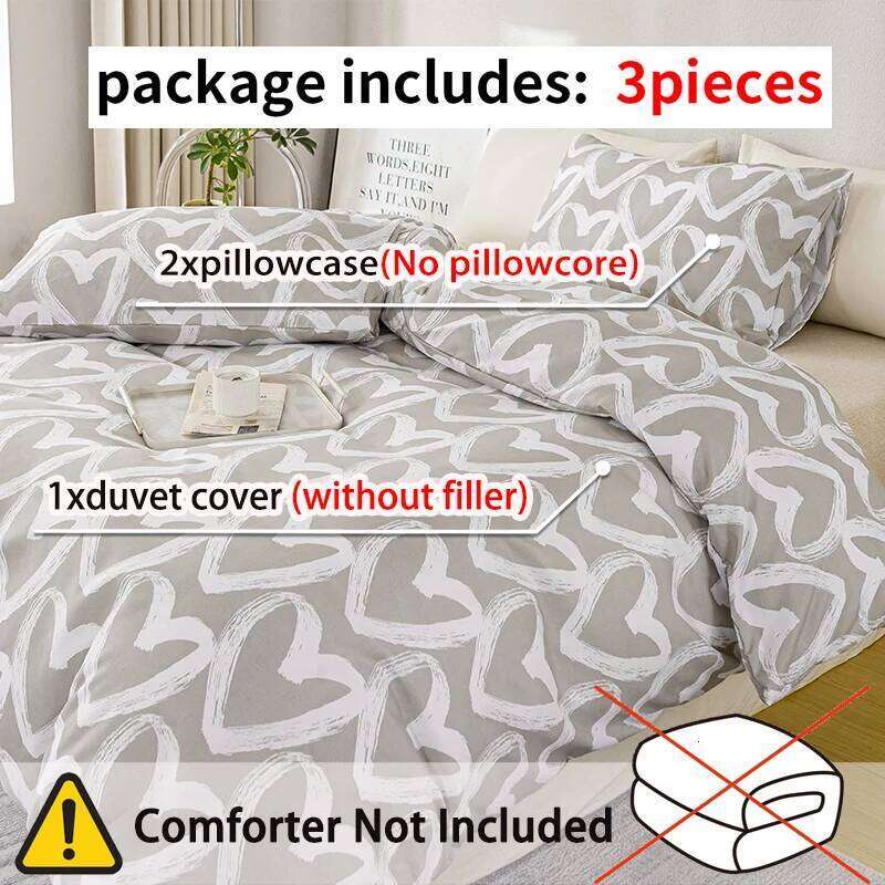 3pcs/set Heart Print - Blue Gray1 & 2 PillowcaseSoft And Skin-Friendly Duvet Cover Bedding Set H260311