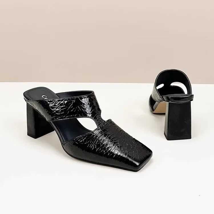 Women Sandals Fashion Square Toe Shallow High Heel Ladies Mules Casual Shoes Large Size Summer Stiletto Party Dress Sandalias K260311