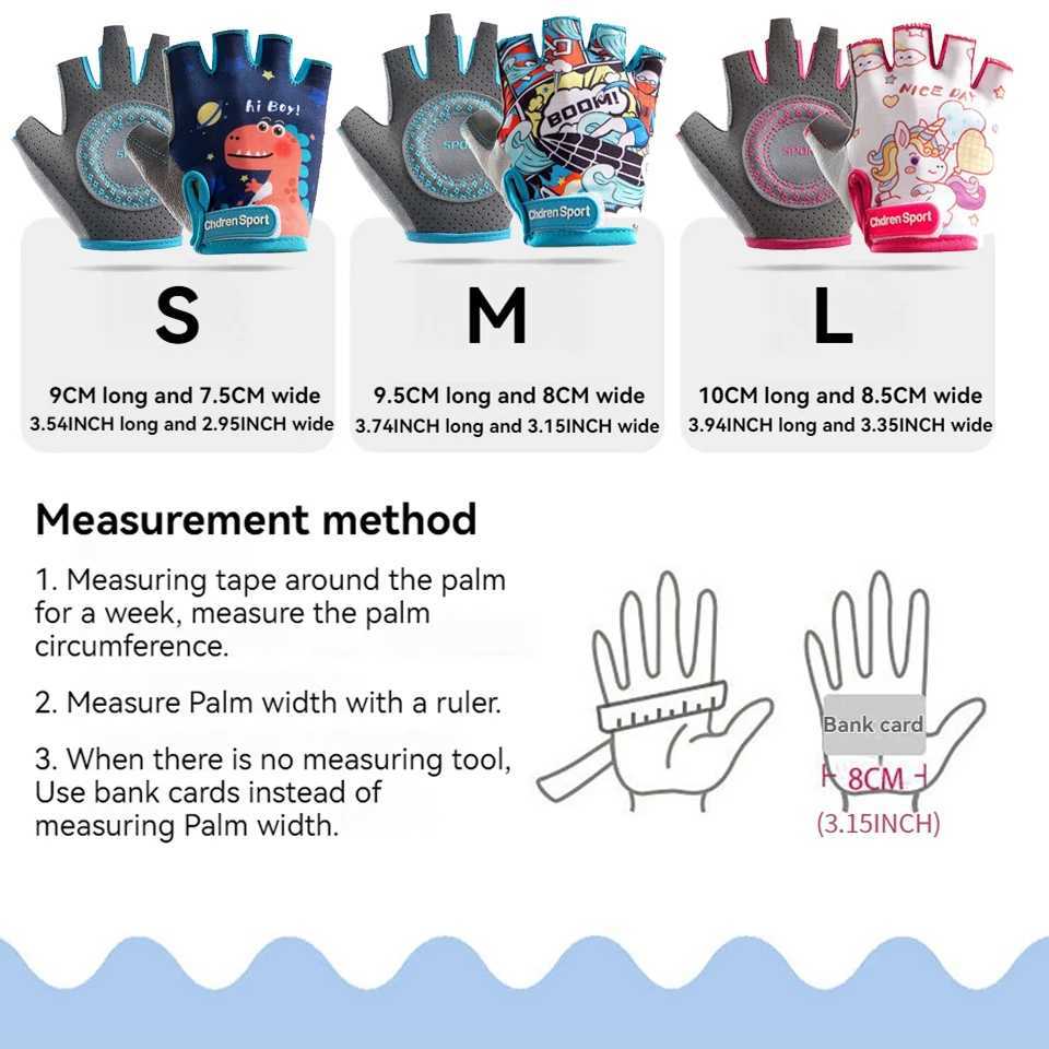1Pair Childrens Gloves Half Finger 3-12 Years old Sports Gloves Non-slip Breathable Sweat Absorbent Cycling Writing Skateboard M260311