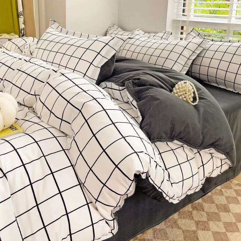 Nordic Lattice Duvet Cover Sets NO Filler Simple Boy Adults Bedding and Pillowcase Sheet Single Twin Double Size Bed Linens H260311