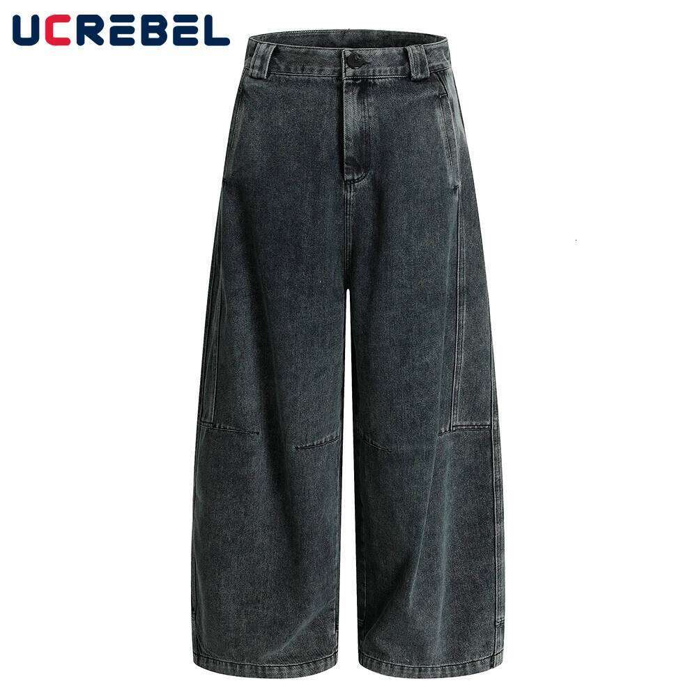 Spliced Washed Distressed Denim Pants Mens Retro High Street Loose Wide leg Pocket Jeans Men Z260225