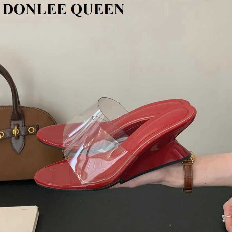 Fashion Transparent Sexy Wedge High Heels Women Summer Shoes Female Sandal Slip On Slide 2025 Elegant Pumps Party Mujer K260311