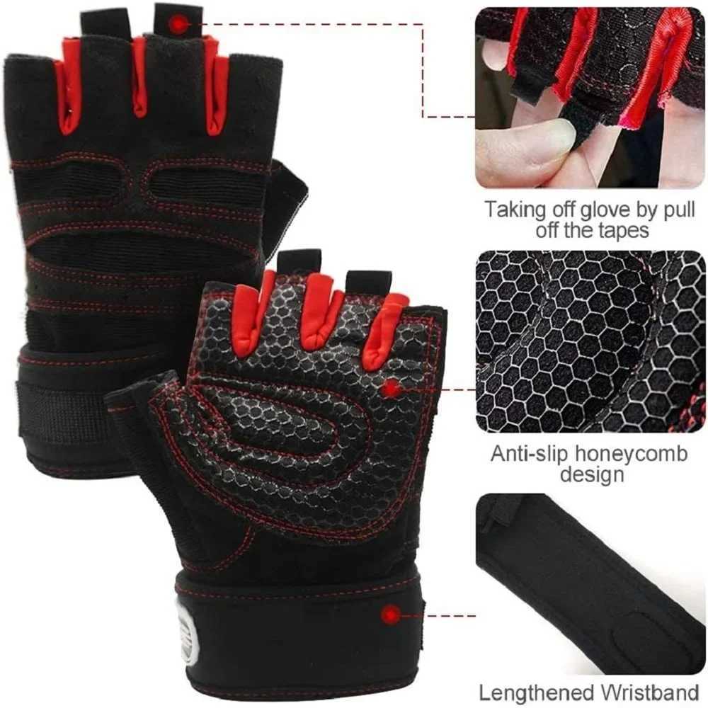 Fitness Half Finger Gloves Men Women Weight Lifting Gloves with Wrist Support Riding Non Slip Horizontal Bar Exercise Training M260311