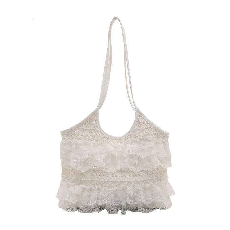 Sweet Lace Female Underarm Shoulder Bag Simple Pleated Women Travel Tote Bags Solid Color Portable Ladies Commuting Handbag XJ260311