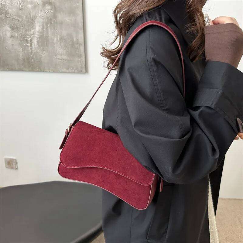 Faux Suede Women's Underarm Bags Simple Design Ladies Shoulder Bag Matte Leather Solid Color Female Purse Handbags XJ260311